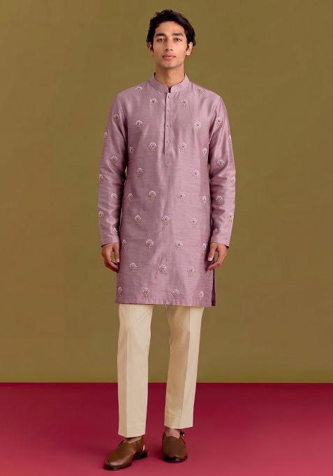 Mauve Handwork Silk Kurta Set