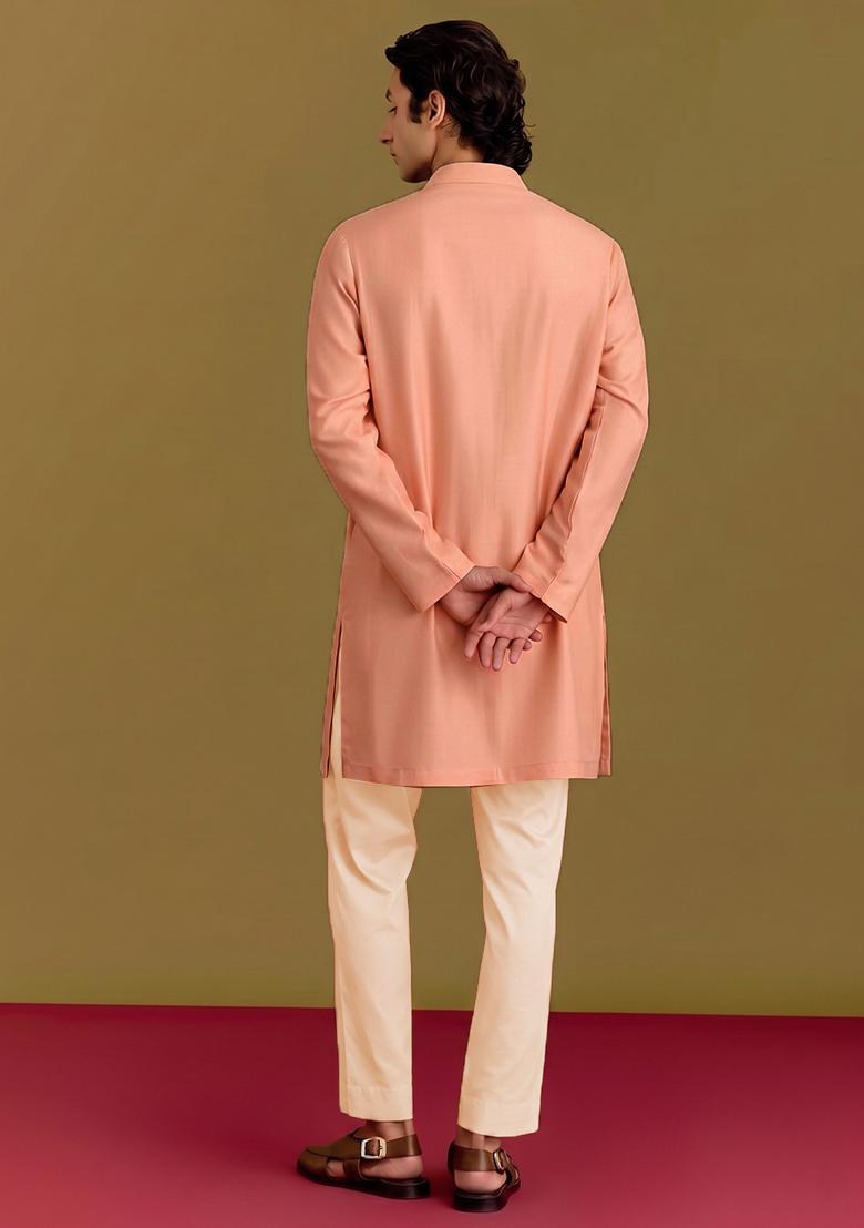 Peach Handwork Silk Blend Kurta Set - Indya