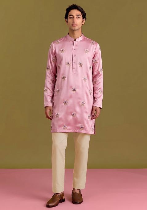Light Pink Handwork Silk Kurta Set