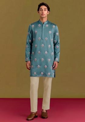 Teal Handwork Silk Blend Kurta Set