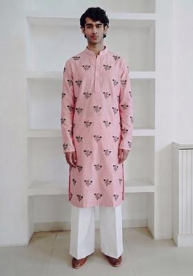 Light Pink Handwork Satin Kurta Set