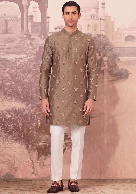 Brown Handwork Silk Kurta Set