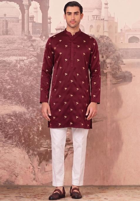 Maroon Handwork Silk Kurta Set