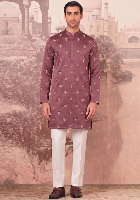 Mauve Handwork Silk Kurta Set