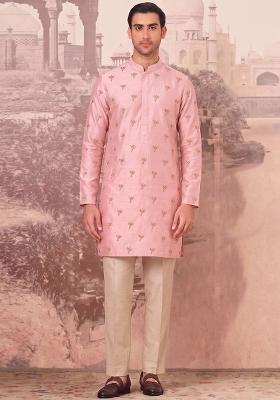 Light Pink Handwork Silk Blend Kurta Set