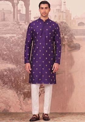 Purple Handwork Silk Blend Kurta Set