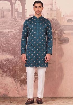 Teal Handwork Silk Blend Kurta Set