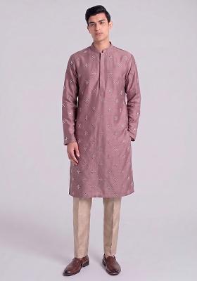 Mauve Handwork Satin Kurta Set
