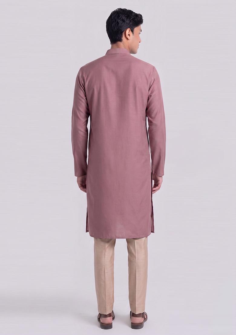 Mauve Handwork Satin Kurta Set - Indya