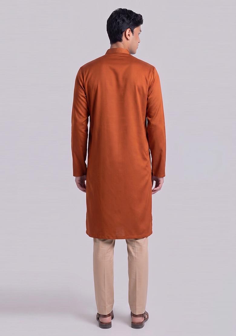 Rust Handwork Satin Kurta Set - Indya