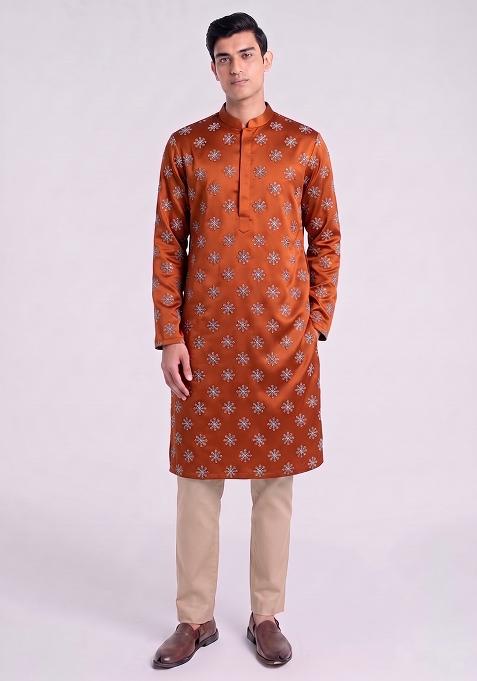 Rust Handwork Satin Kurta Set