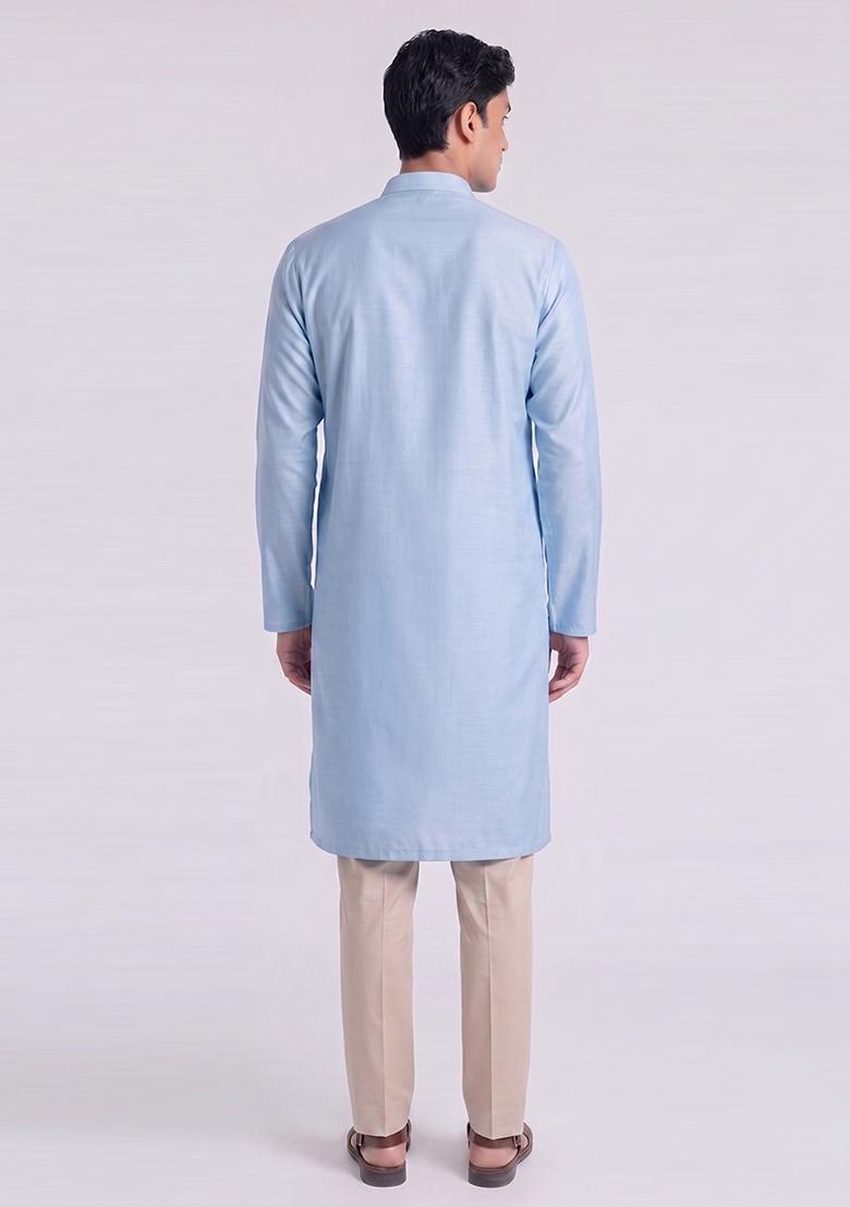 Sky Blue Handwork Satin Kurta Set - Indya