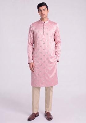 Light Pink Handwork Satin Kurta Set