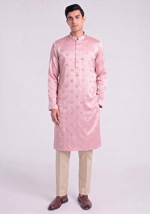 Light Pink Handwork Satin Kurta Set