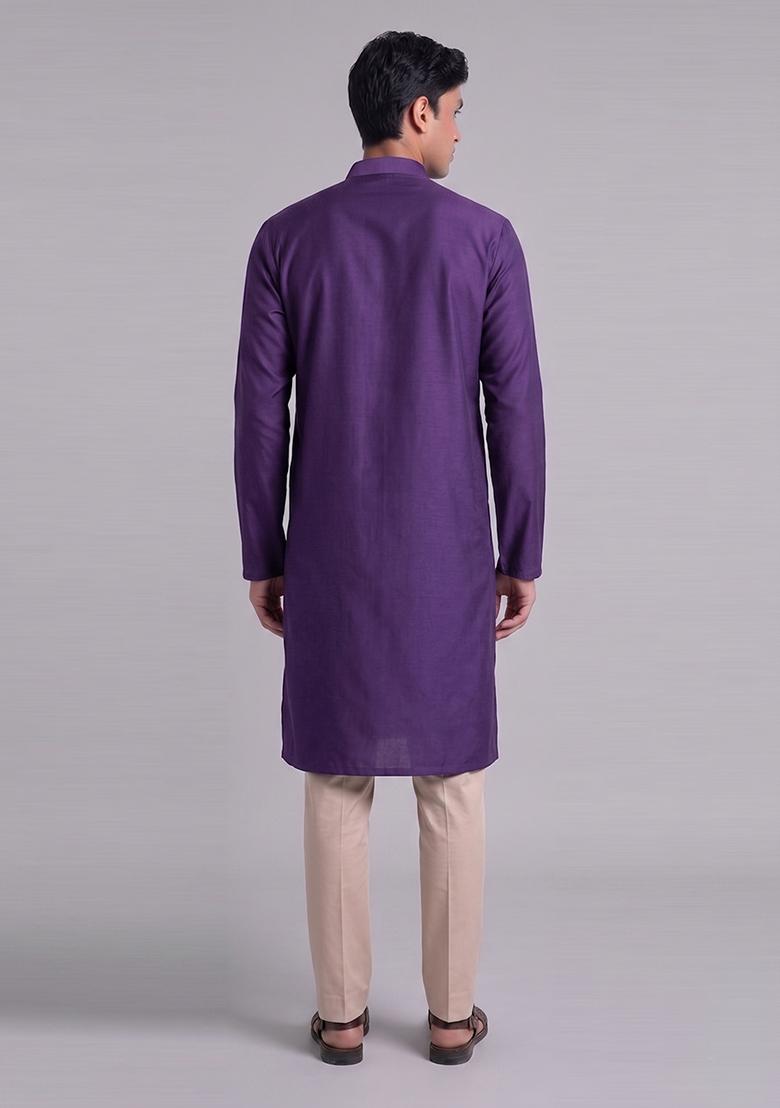 Purple Handwork Satin Kurta Set - Indya