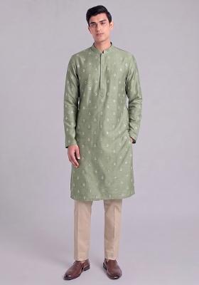 Sage Green Handwork Satin Kurta Set