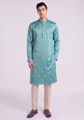 Teal Handwork Satin Kurta Set