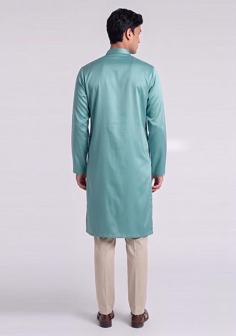 Teal Handwork Satin Kurta Set - Indya