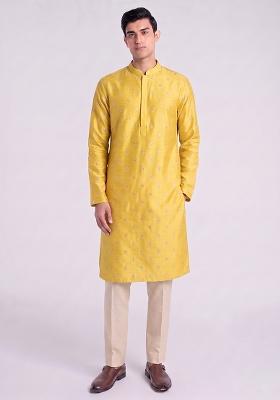 Mustard Handwork Satin Kurta Set