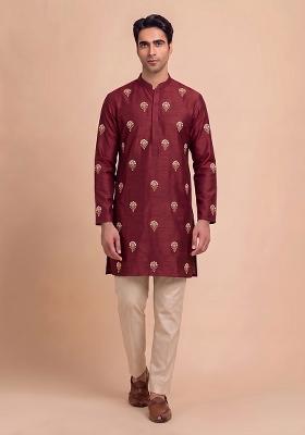 Maroon Handwork Satin Kurta Set