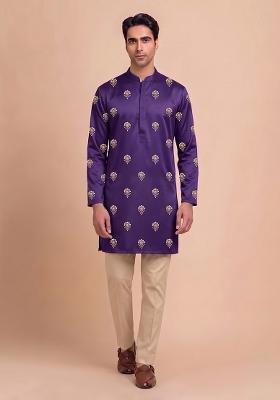 Purple Handwork Satin Kurta Set