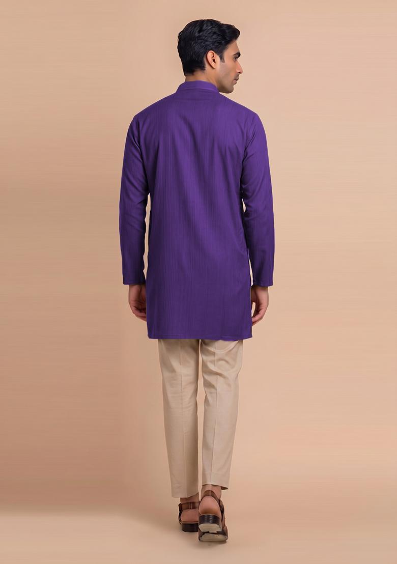 Purple Handwork Satin Kurta Set - Indya