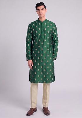 Bottle Green Handwork Silk Blend Kurta Set