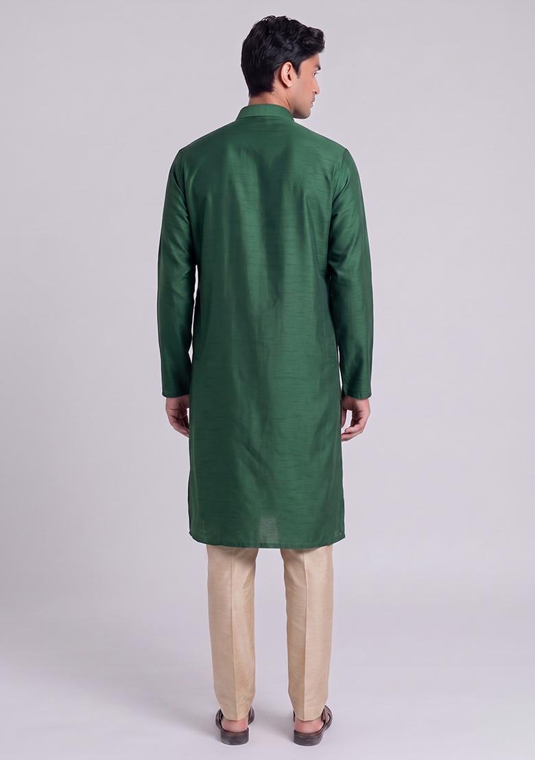 Bottle Green Handwork Silk Blend Kurta Set - Indya