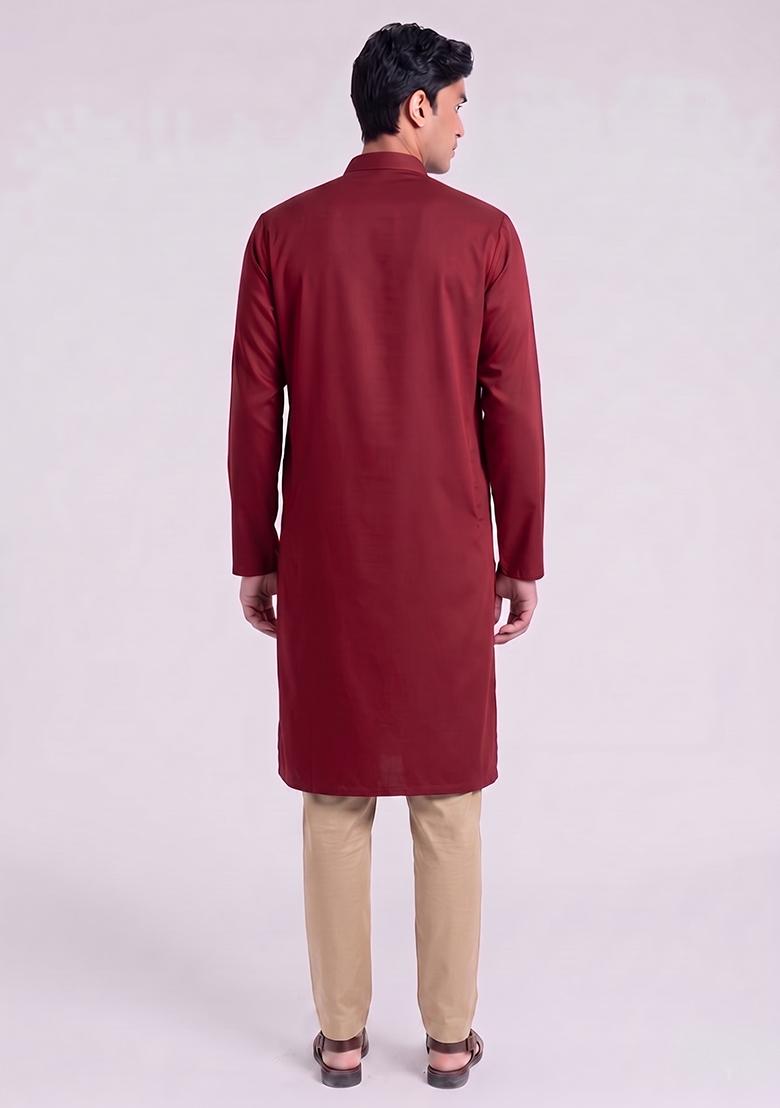 Maroon Handwork Silk Blend Kurta Set - Indya