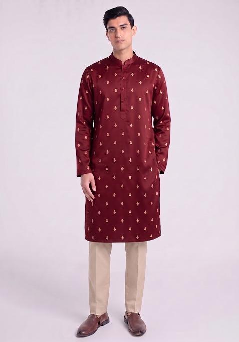 Maroon Handwork Silk Kurta Set