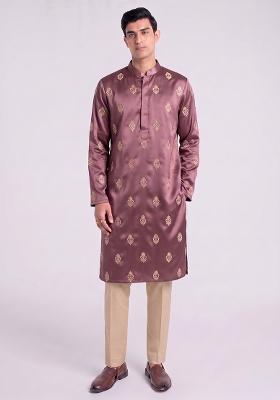 Mauve Handwork Silk Blend Kurta Set