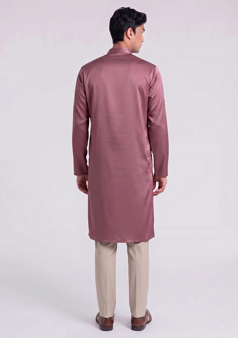 Mauve Handwork Silk Blend Kurta Set - Indya
