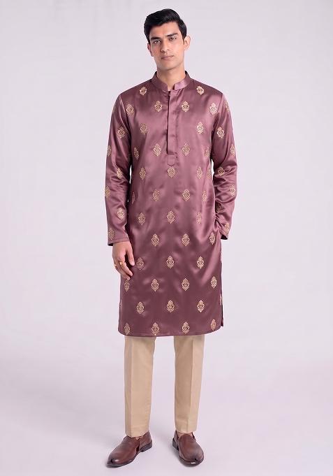 Mauve Handwork Silk Kurta Set