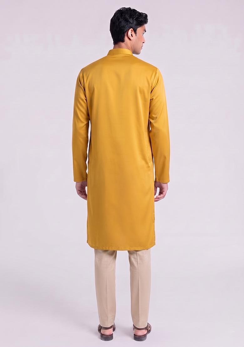 Mustard Handwork Silk Blend Kurta Set - Indya