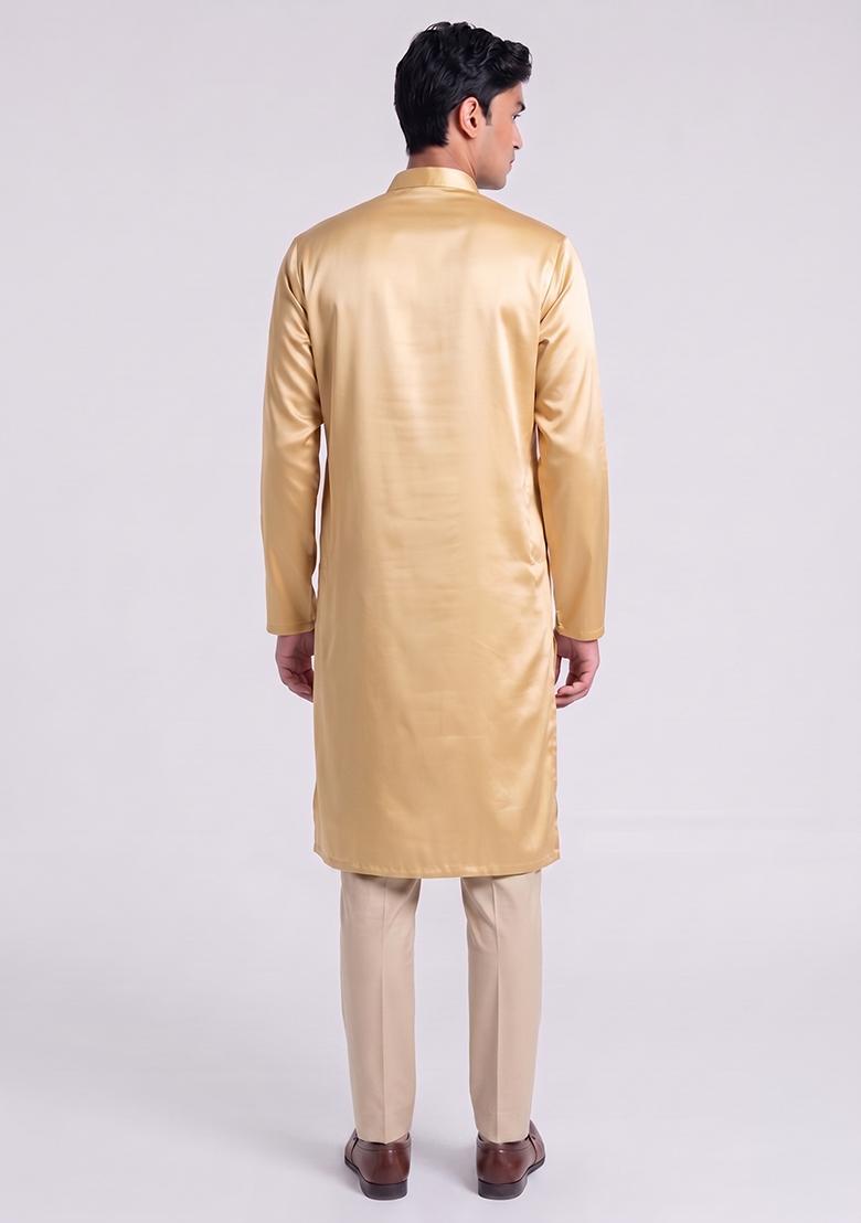 Gold Handwork Silk Blend Kurta Set - Indya