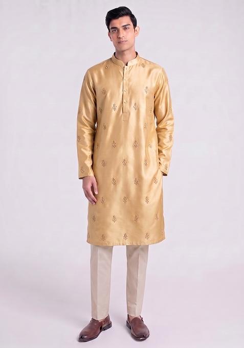 Gold Handwork Silk Kurta Set