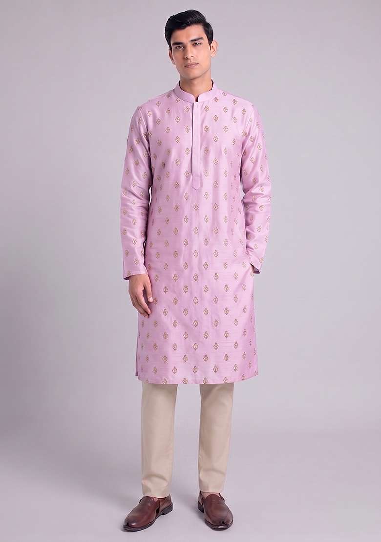 Lilac Handwork Silk Blend Kurta Set - Indya