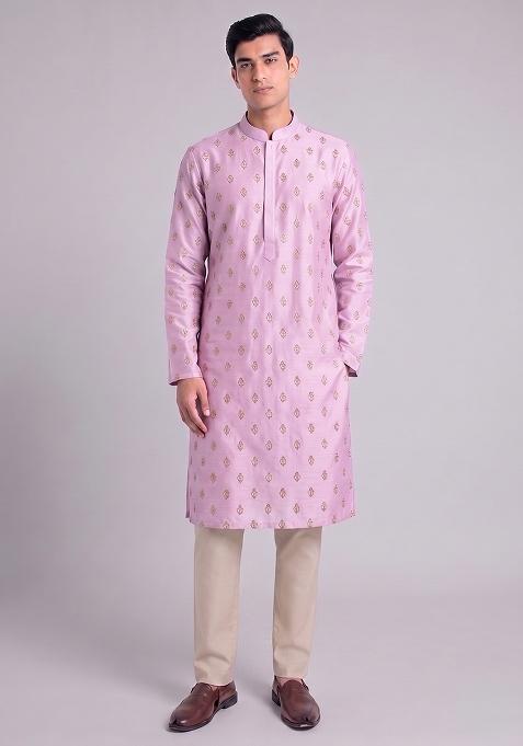 Lilac Handwork Silk Kurta Set