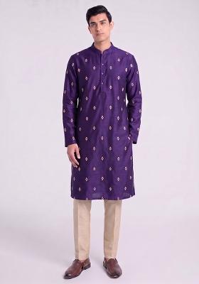 Purple Handwork Silk Blend Kurta Set