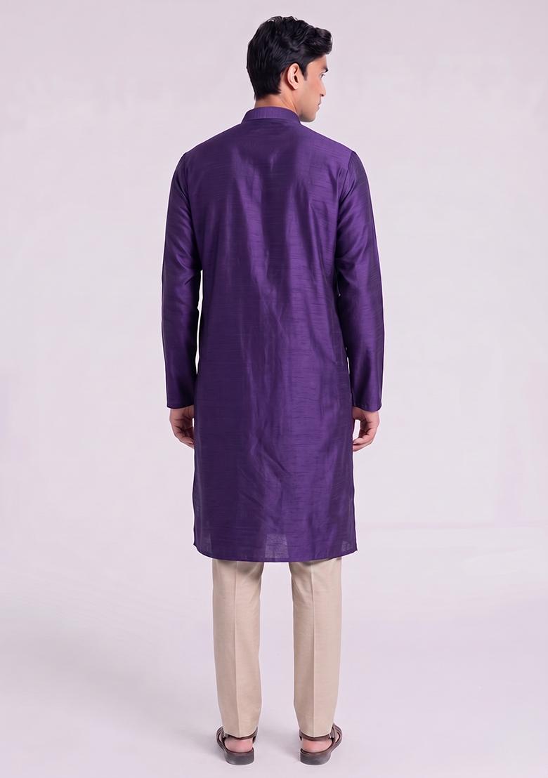 Purple Handwork Silk Blend Kurta Set - Indya