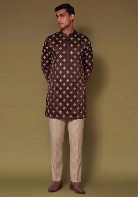 Brown Handwork Silk Blend Kurta Set