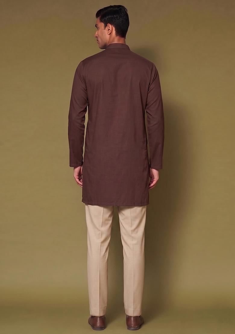 Brown Handwork Silk Blend Kurta Set - Indya