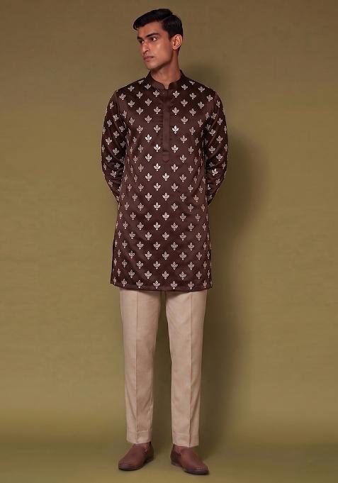 Brown Handwork Silk Kurta Set