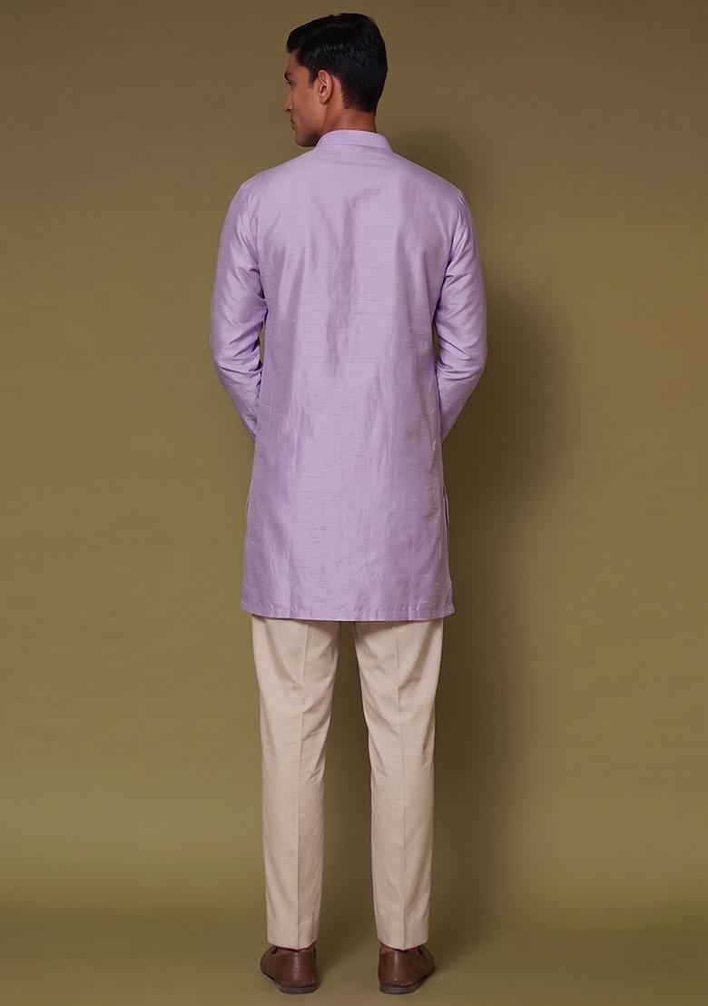 Lilac Handwork Silk Blend Kurta Set - Indya
