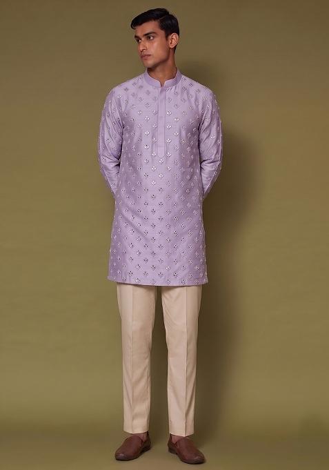 Lilac Handwork Silk Kurta Set