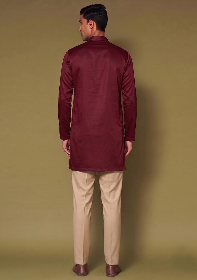 Maroon Handwork Silk Blend Kurta Set - Indya