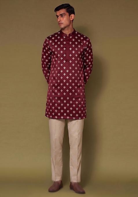 Maroon Handwork Silk Kurta Set