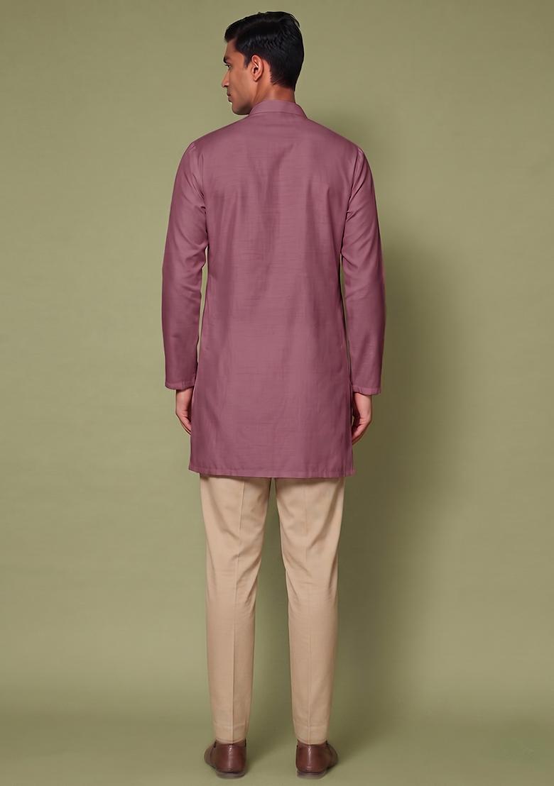 Mauve Handwork Silk Blend Kurta Set - Indya
