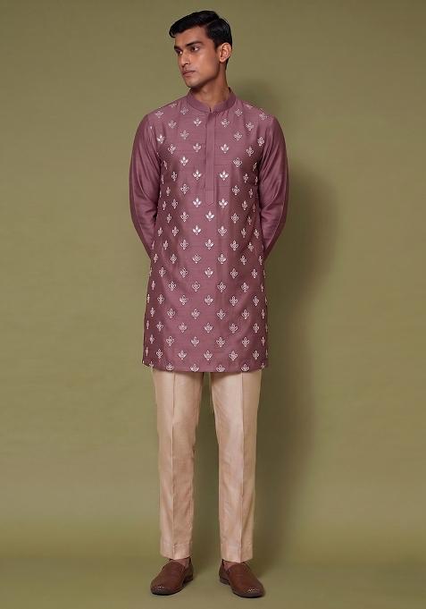 Mauve Handwork Silk Kurta Set