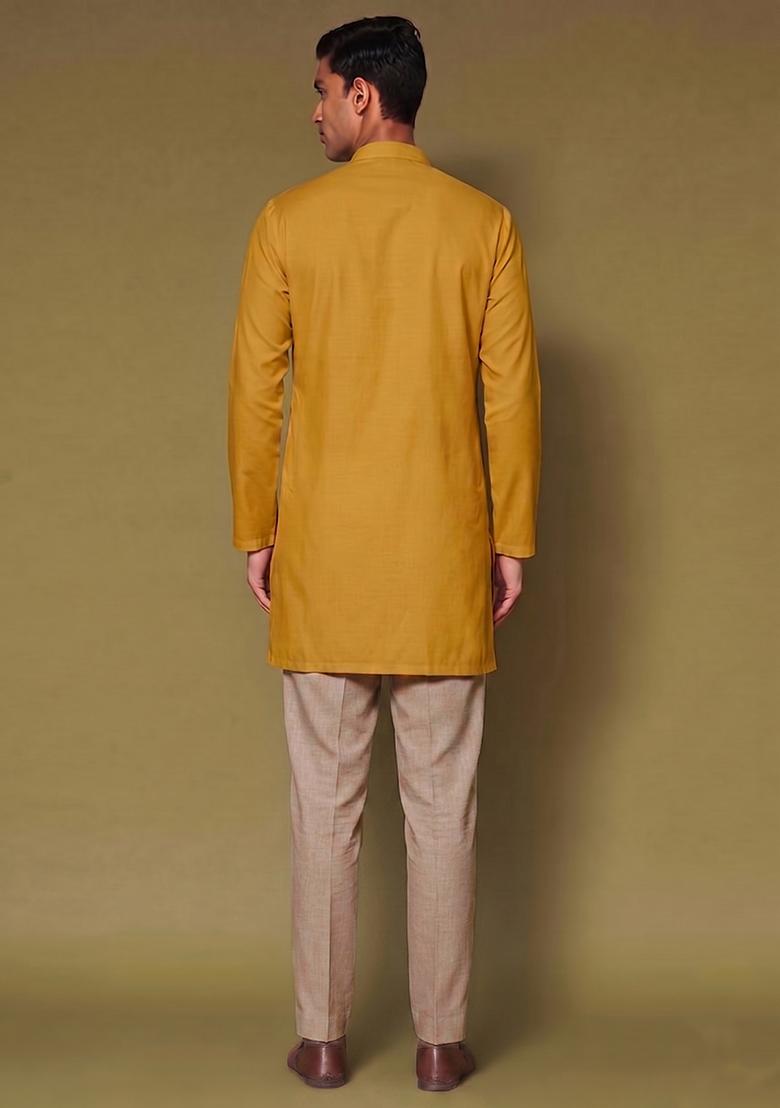 Mustard Handwork Silk Blend Kurta Set - Indya
